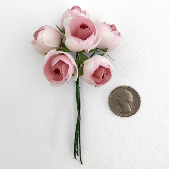 6 Two-Tone Light Pink Fabric Rose Blossoms ~ Austria ~ 3/4"